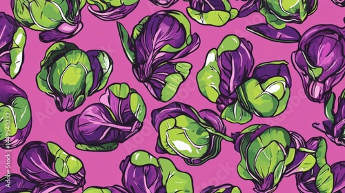 Vibrant Purple and Green Vegetable Pattern Design for Textile