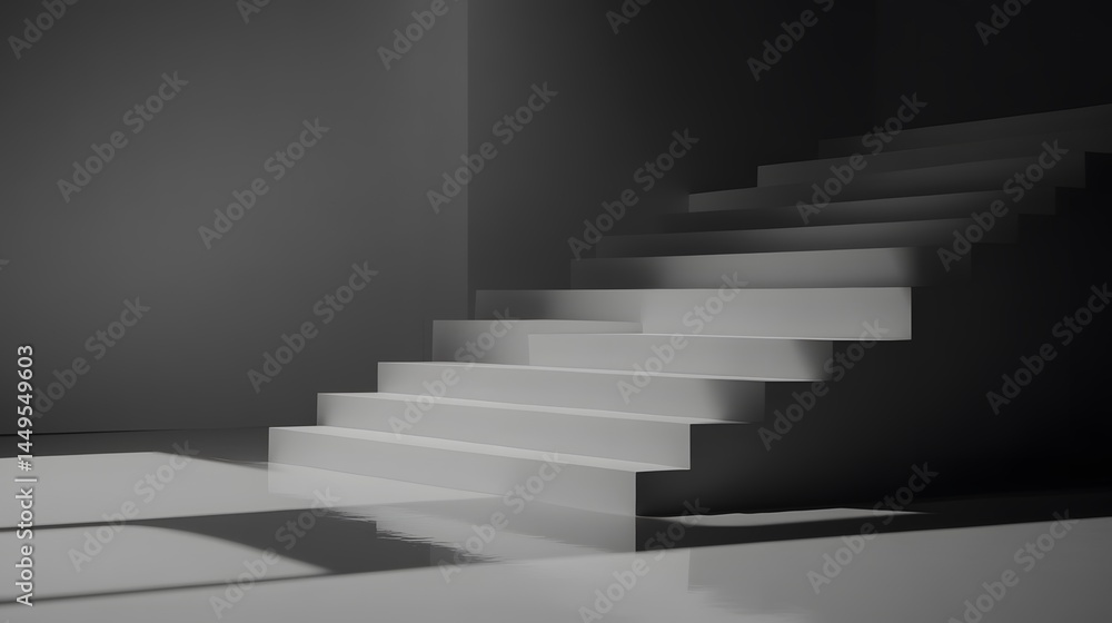 Obraz premium Modern Minimalist White Staircase Abstract 3D Render