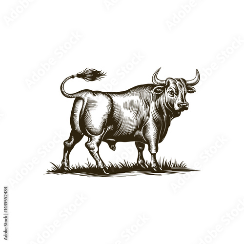 Vintage engraving woodcut bull retro vector illustration art design