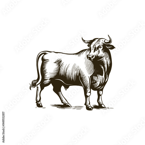 Vintage engraving woodcut bull retro vector illustration art design