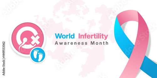June Is World Infertility Awareness Month. Ribbon, sperm and foot. Suitable for posters, banners, social media and more. White background.