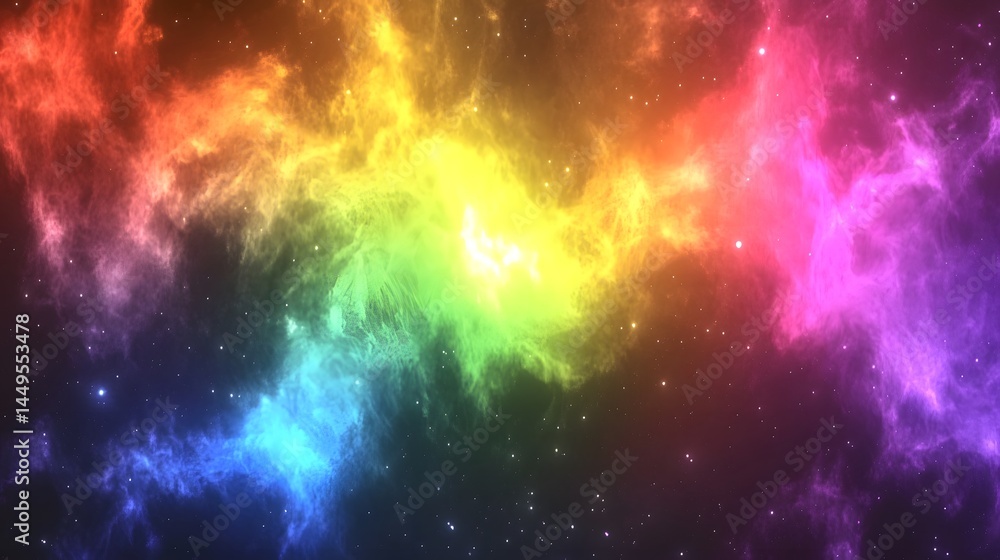 Fototapeta premium Vibrant Rainbow Nebula Cosmic Background Space