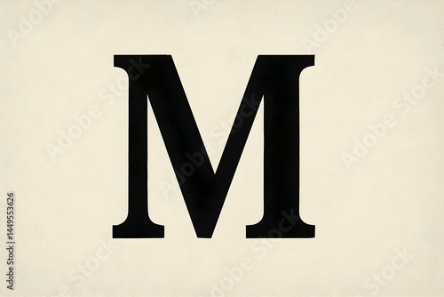 Obraz na płótnie A large, bold letter M on a light beige background. Concept Letter M Design, Bold Typography, Minimalist Aesthetic, Light Beige Contrast, Graphic Art w salonie