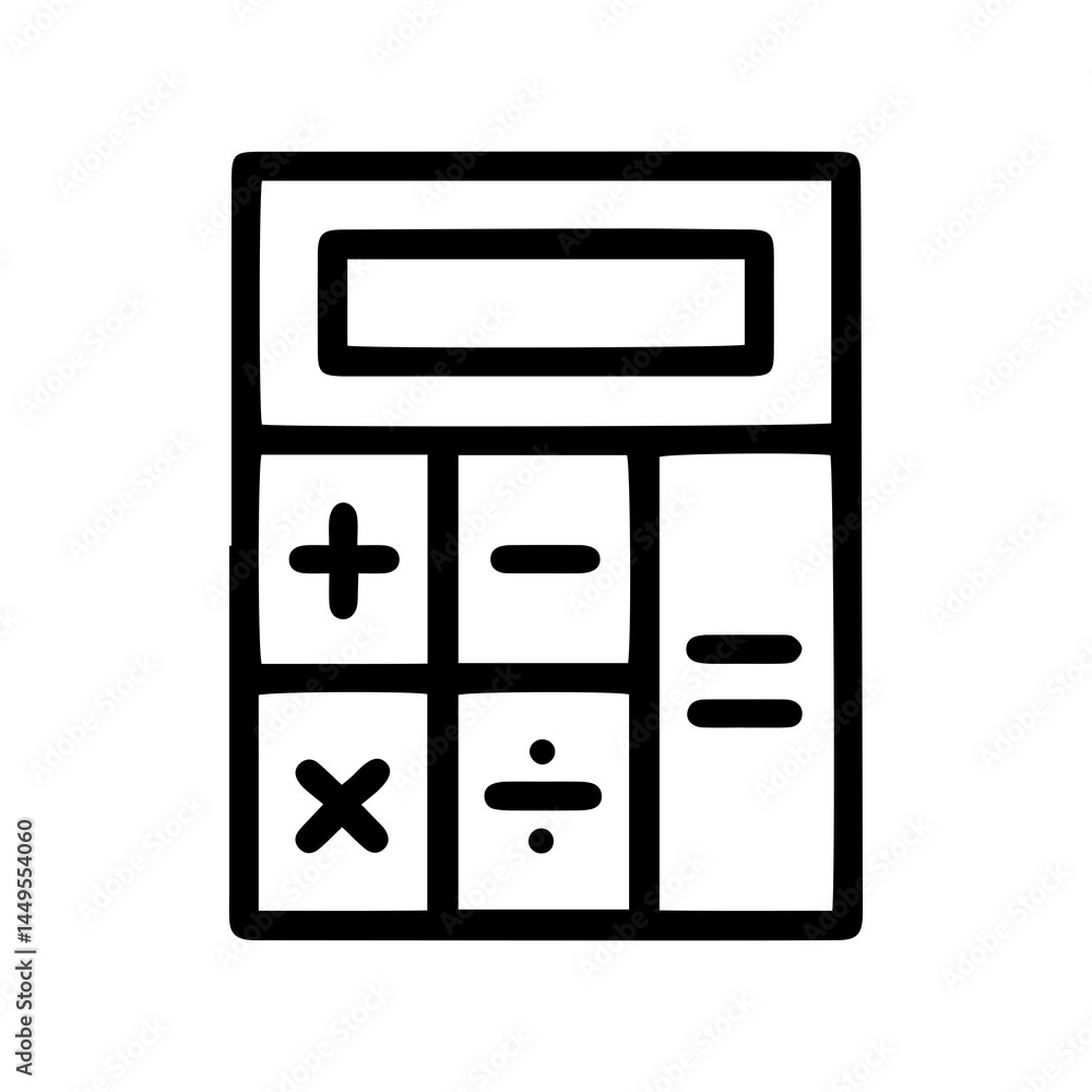 Calculator (outline style). A basic calculator with arithmetic operation symbols symbolizes calculation, mathematics, or finance. Represents performing numerical computations, solving equations Calculator (outline style). A basic calculator with arithmetic operation symbols symbolizes calculation, mathematics, or finance. Represents performing numerical computations, solving equations