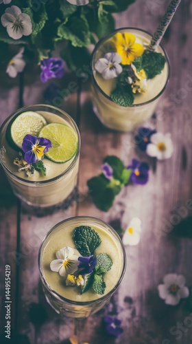 Delicate Floral Smoothie with Fresh Lime and Mint