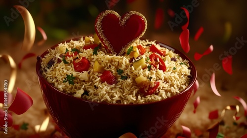 Aromatic Vegetable Biryani with Seasonal Vegetables in a Festive Bowl