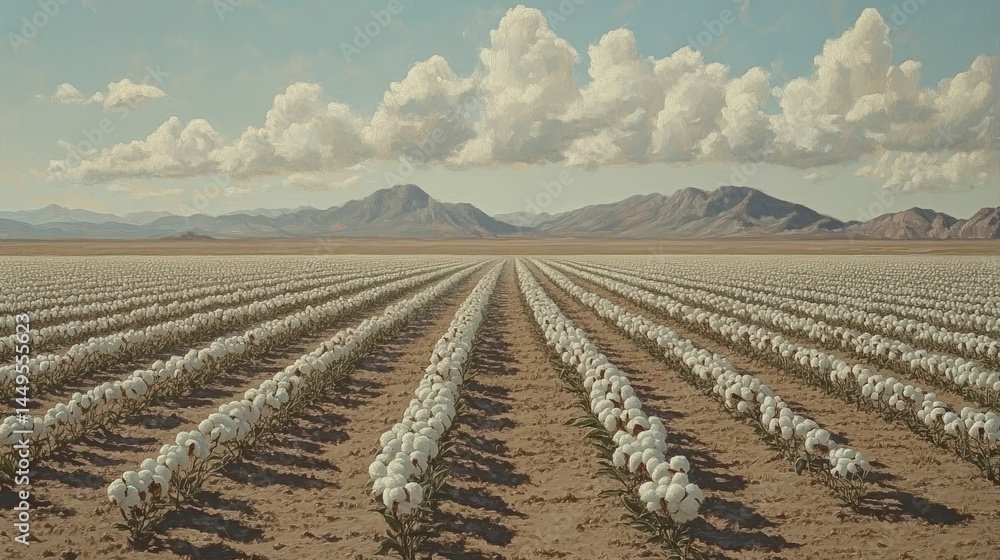 Desert flower field rows under a vast sky Desert flower field rows under a vast sky