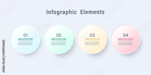 Minimalistic infographic template with four steps or options with space for data. Circles infographic for business presentation slides