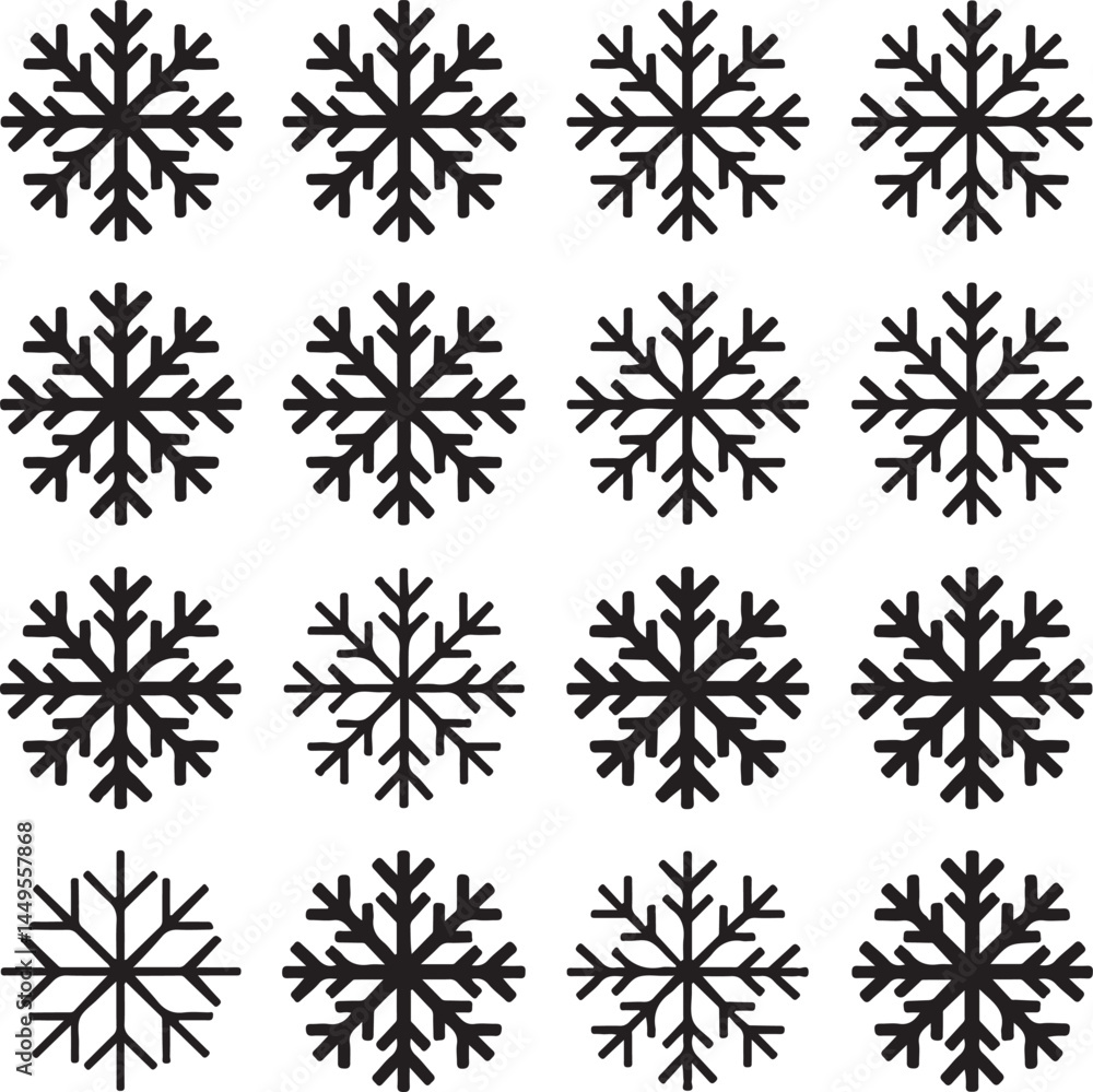 Black Snowflake Silhouettes Clipart – Symmetrical, Pointed, Rounded & Decorative Winter Vector Set
Black Snowflake Silhouettes Clipart – Symmetrical, Pointed, Rounded & Decorative Winter Vector Set