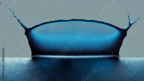 Dark blue droplet impacts textured surface