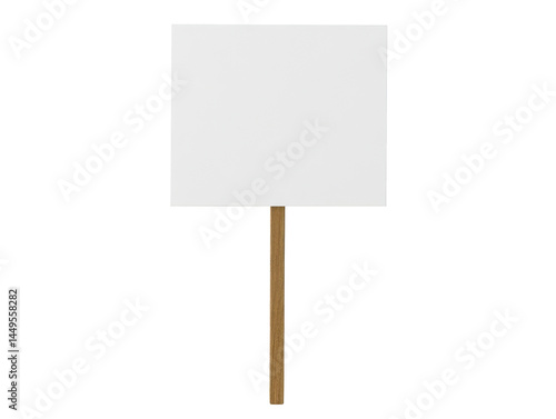 blank protest sign on wooden stick isolated on white background.