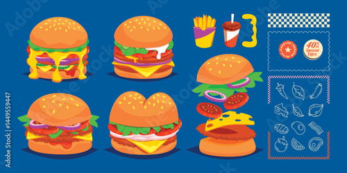 Modern Cartoon Smash Burger Element Collection