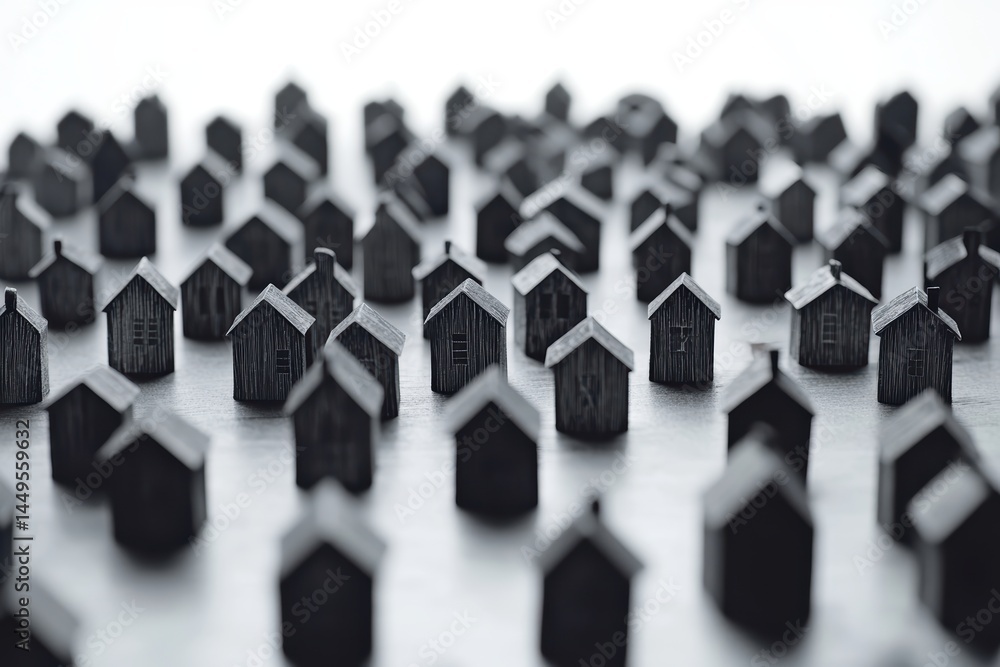 Miniature Houses in a Crowd Representing Real Estate Market and Housing Development Concept Miniature Houses in a Crowd Representing Real Estate Market and Housing Development Concept