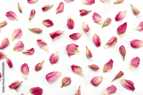 Pink petals on white background