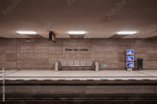 Photography The clean and modern platform of the U-Bahn Unter den Linden subway station in Berlin, Germany