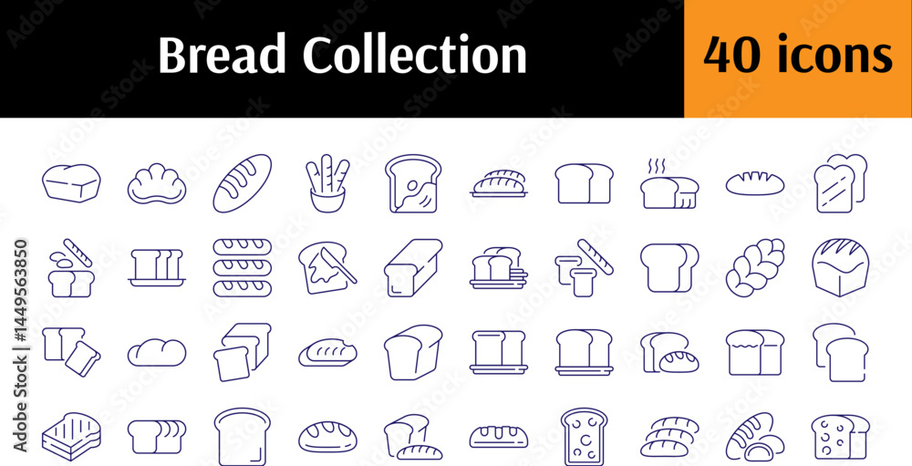 Bread Line Icon Collection. Minimalistic Linear Pictogram for Web and Graphic Design, Apps, Banners, Social Network and Cards Bread Line Icon Collection. Minimalistic Linear Pictogram for Web and Graphic Design, Apps, Banners, Social Network and Cards