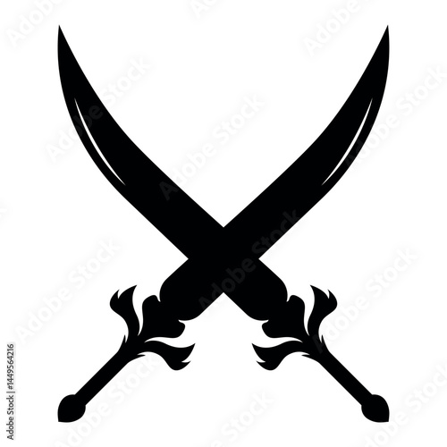 Curved scimitars crossed sword vector isolated on transparent background