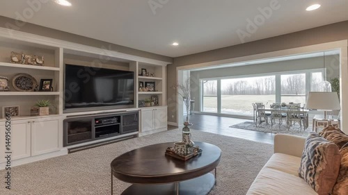 Modern Living Room Design with Entertainment Center and View