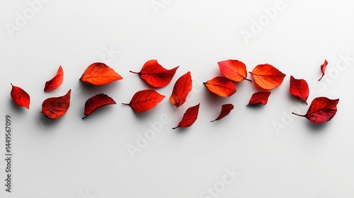 Vibrant autumn leaves scattered across a white surface