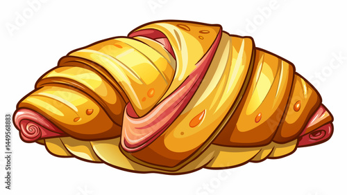 Golden flaky croissant stuffed with ham and cheese.
A perfect balance of buttery crust and hearty filling.
Isolated on a clean white background for clarity.
Ideal for bakery-themed vector illustration