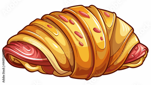 Golden flaky croissant stuffed with ham and cheese.
A perfect balance of buttery crust and hearty filling.
Isolated on a clean white background for clarity.
Ideal for bakery-themed vector illustration