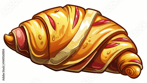 Golden flaky croissant stuffed with ham and cheese.
A perfect balance of buttery crust and hearty filling.
Isolated on a clean white background for clarity.
Ideal for bakery-themed vector illustration