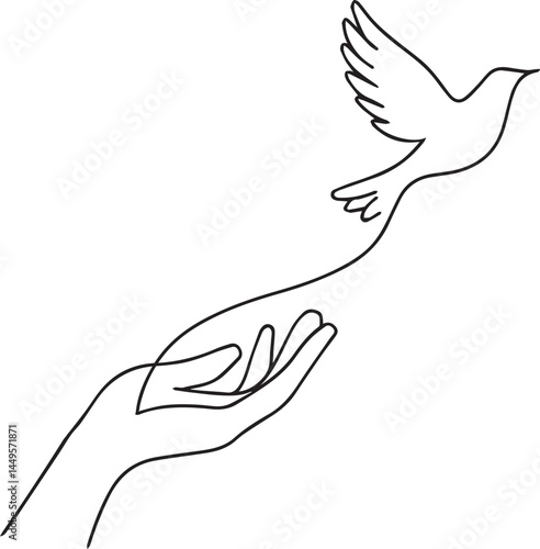 Hand Releasing Dove Outline