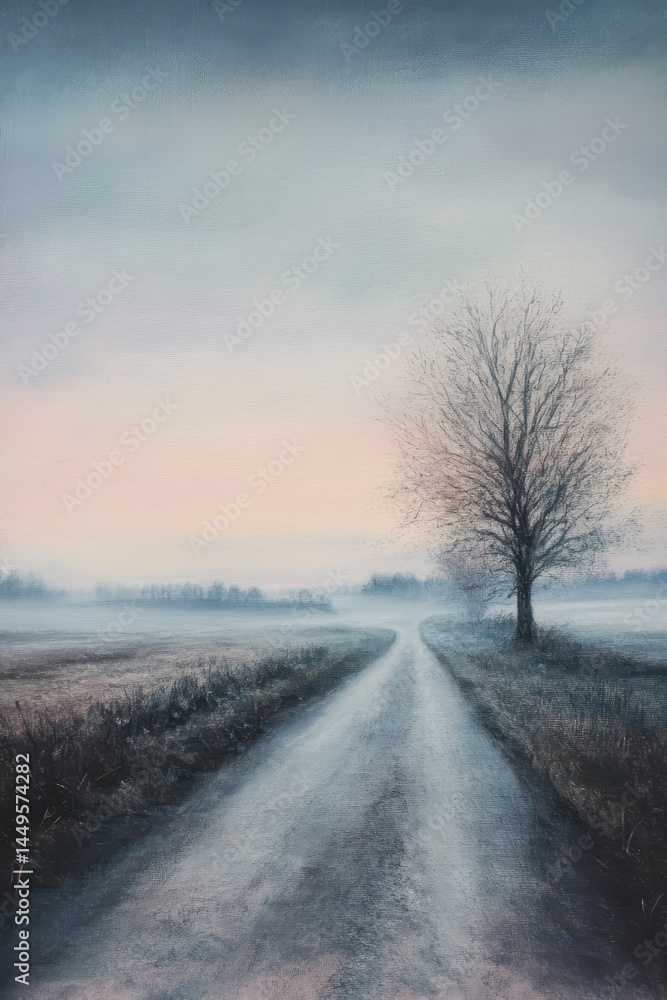 Obraz premium A tranquil, rural landscape under a muted sky.