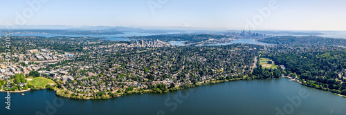 Panoramic Aerial View of Seattle Over Green Lake