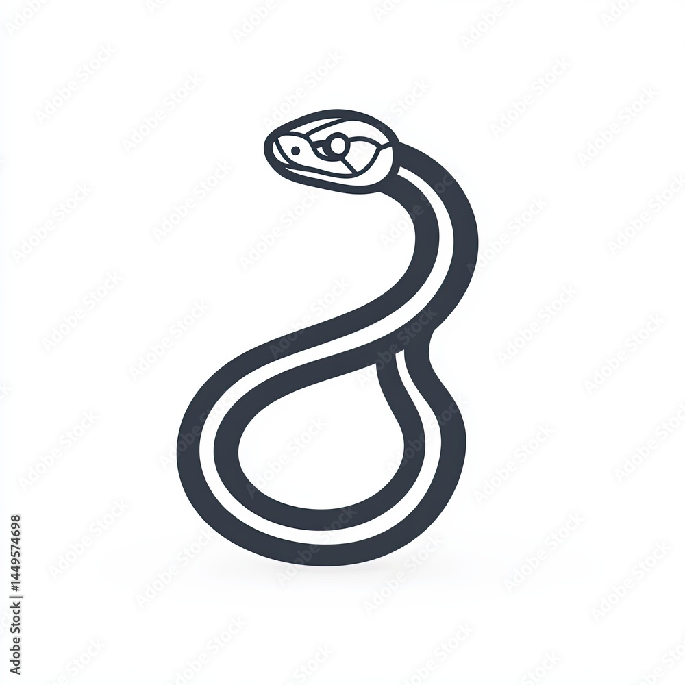 Fototapeta premium Snake vector icon, simple line art, gray color on a white background, one thin stroke for the snake's coiled body, no details in the front view.
