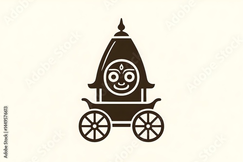 Obraz na płótnie A stylized representation of a chariot with a smiling face, likely symbolizing a traditional festival or religious theme. Concept Chariot Symbolism, Traditional Festivals, Joyful Imagery w salonie