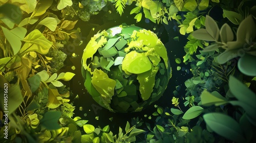 Obraz na płótnie a stylized green planet surrounded by vibrant foliage, symbolizing eco-friendly and sustainable living w salonie