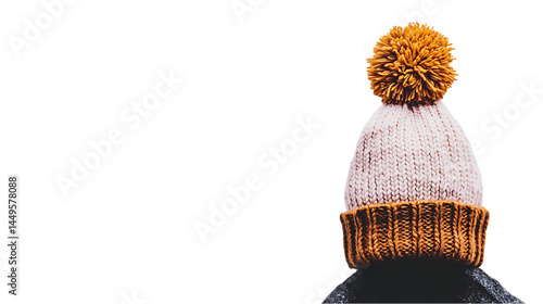 Pink and Gold Knitted Winter Hat with Pom Pom
