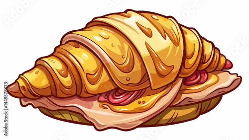 Crisp croissant with melted cheese and tender ham.
Warm tones pop against a pure white setting.
A timeless breakfast favorite, visually delicious.
Great for cafe menus, posters, and food vectors.

