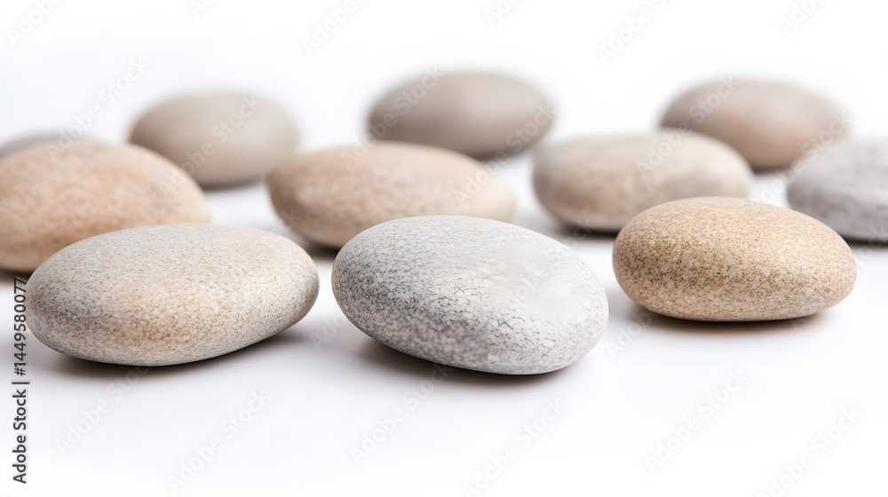 Smooth Sea Stones on White Background Spa Relaxation Smooth Sea Stones on White Background Spa Relaxation