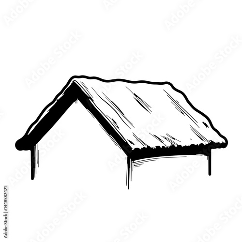 Detailed line art of fireproof blanket covering house roof, safety concept