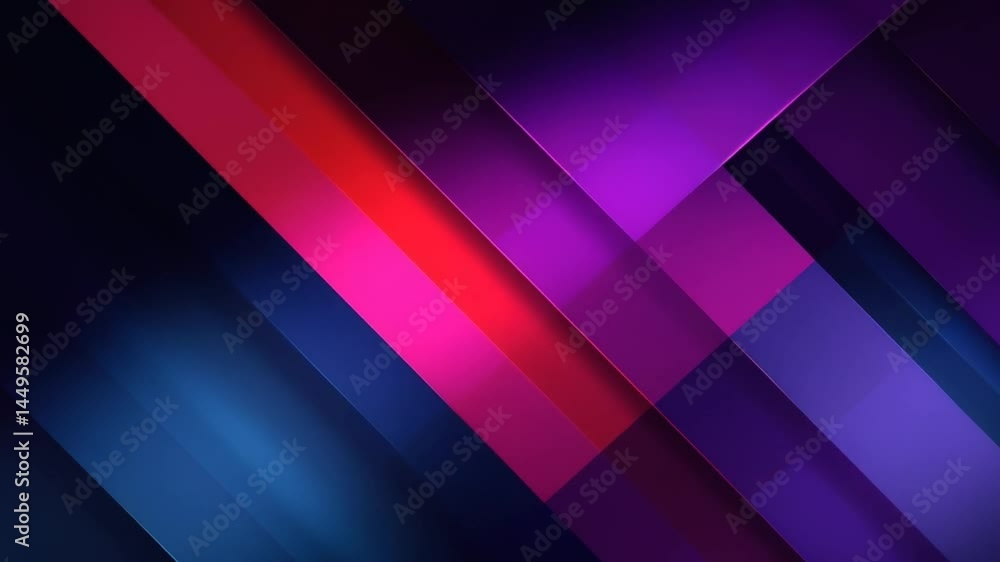 Abstract geometric design with diagonal lines and vibrant colors. Dark background with layered, overlapping shapes in shades of red, purple, and blue Abstract geometric design with diagonal lines and vibrant colors. Dark background with layered, overlapping shapes in shades of red, purple, and blue