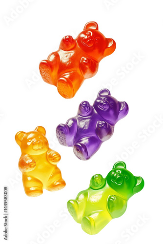 gummy bears, colorful candy, on white background.
