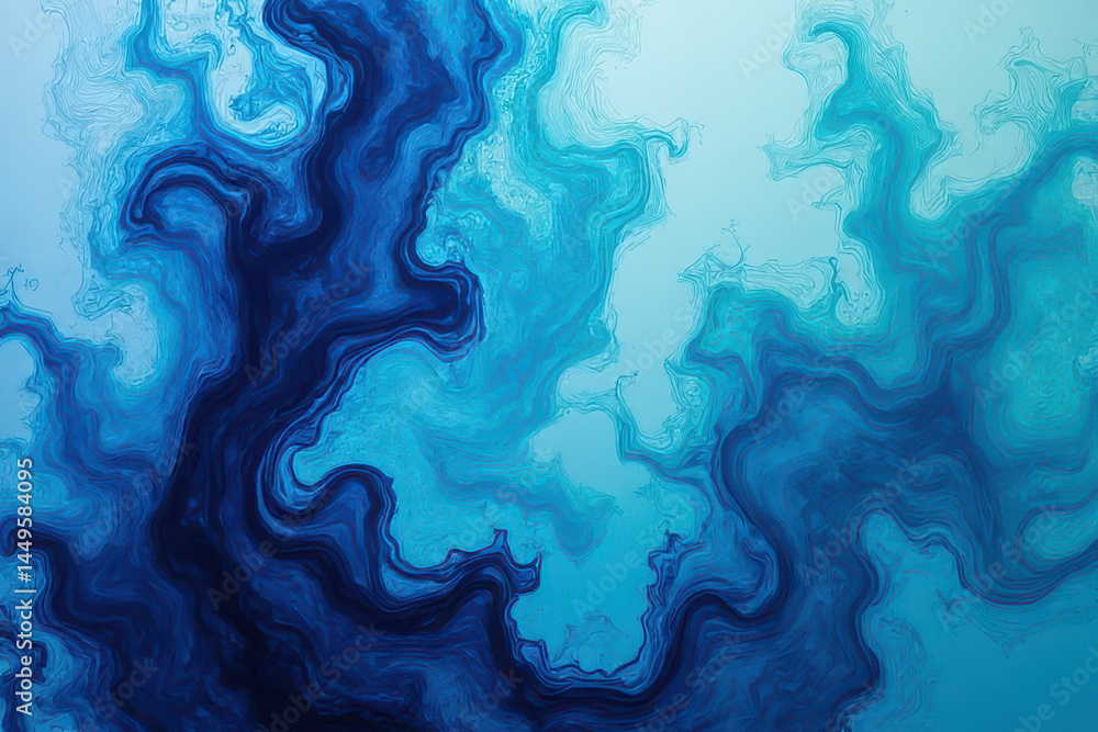 Fototapeta premium Mesmerizing Ink in Water: Indigo & Mint Dance in Dreamlike Patterns