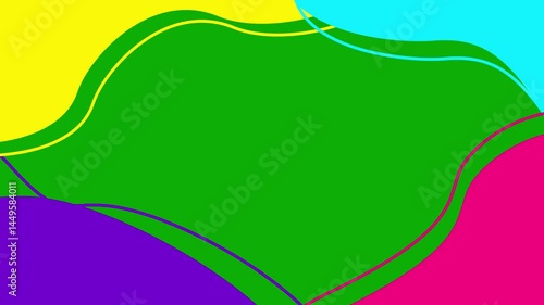 Animated colorful decorative wavy frame with copy space. Looped video. Vector illustration isolated on green background.

