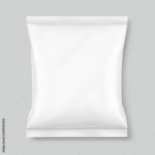 Blank realistic pillow bag mockup. Front view. Vector illustration isolated on grey background. Perfect to create your final pack shot. EPS10.	