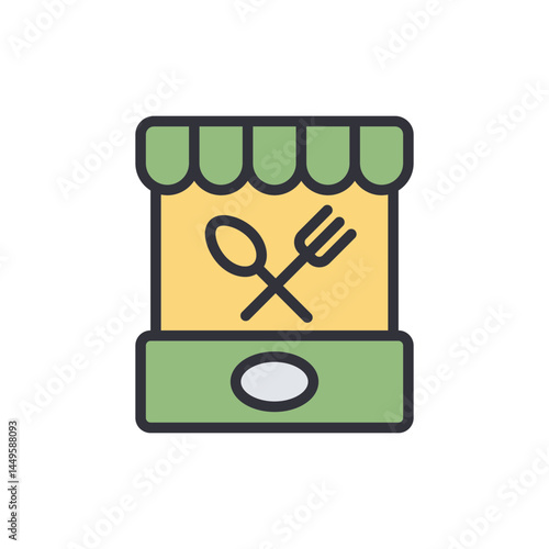 Food court colored icons, minimalist vector illustration ,simple transparent graphic element .Isolated on white background