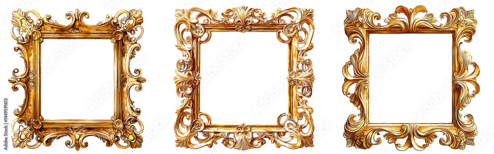 golden ornate frames, isolated on transparent background golden ornate frames, isolated on transparent background