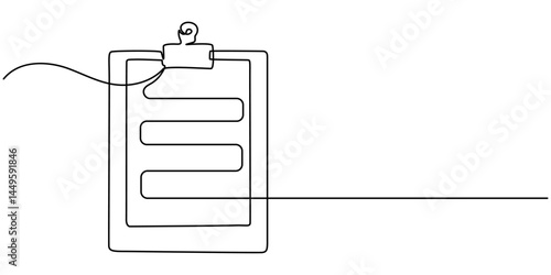 Clipboard with checklist icon  continuous one line drawing of outline vector illustration, One continuous line vector drawing of a folder. Outline documents background icon. Saving securities vector .