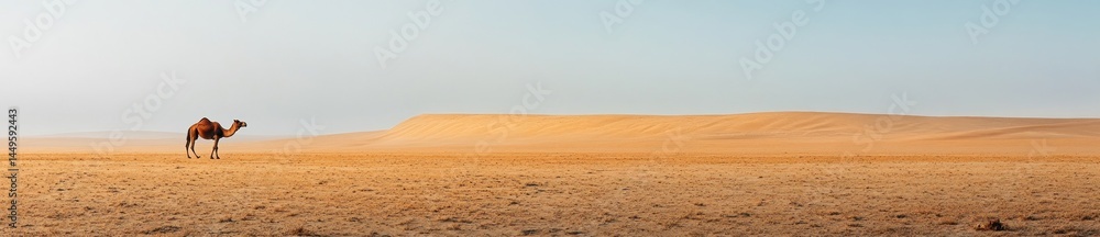 Lonely camel in desert at dawn, sand dunes background, travel photo Lonely camel in desert at dawn, sand dunes background, travel photo