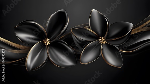 Elegant Black Gold Flowers Abstract Art Design