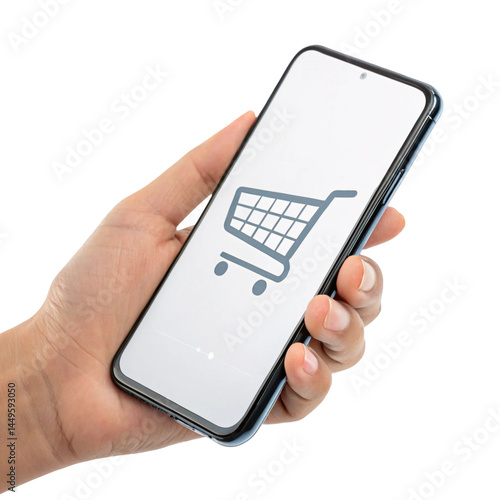 Wallpaper Mural Hand holding smartphone with transparent mockup screen isolated on white background
 Torontodigital.ca