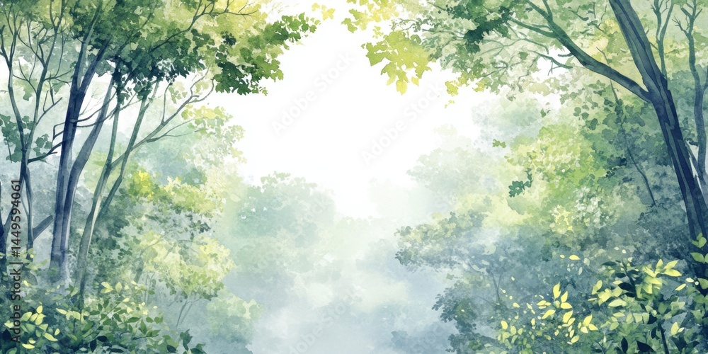 Fototapeta premium Clean Air Month Lush green forest canopy with sunlight breaking through