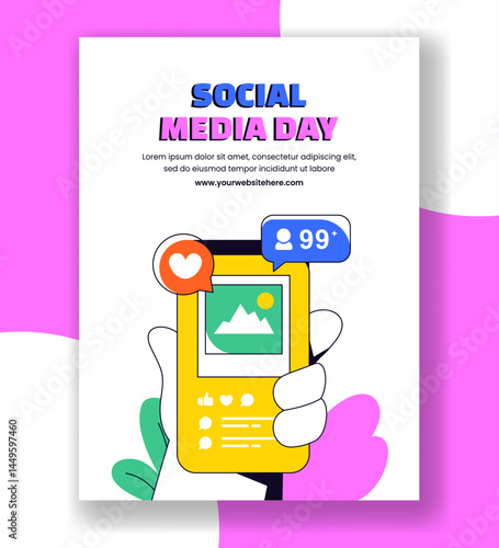 Social Media Day Vertical Poster Template with Emoji, Likes, and Chat Icons