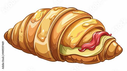 Ham and cheese meet inside a flaky croissant.
Rustic yet refined, full of warmth and flavor.
Minimalist white backdrop enhances the detail.
Great for brunch-themed vector compositions.